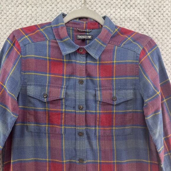 Toad&Co Top Womens XS Blue Red Plaid Reform Flannel LS Shirt Button Front Fall - Picture 4 of 13
